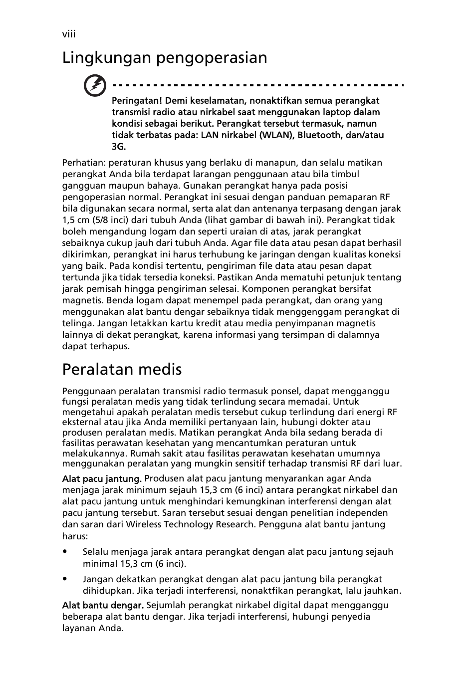 Lingkungan pengoperasian, Peralatan medis | Acer Aspire 4552G User Manual | Page 2068 / 2206