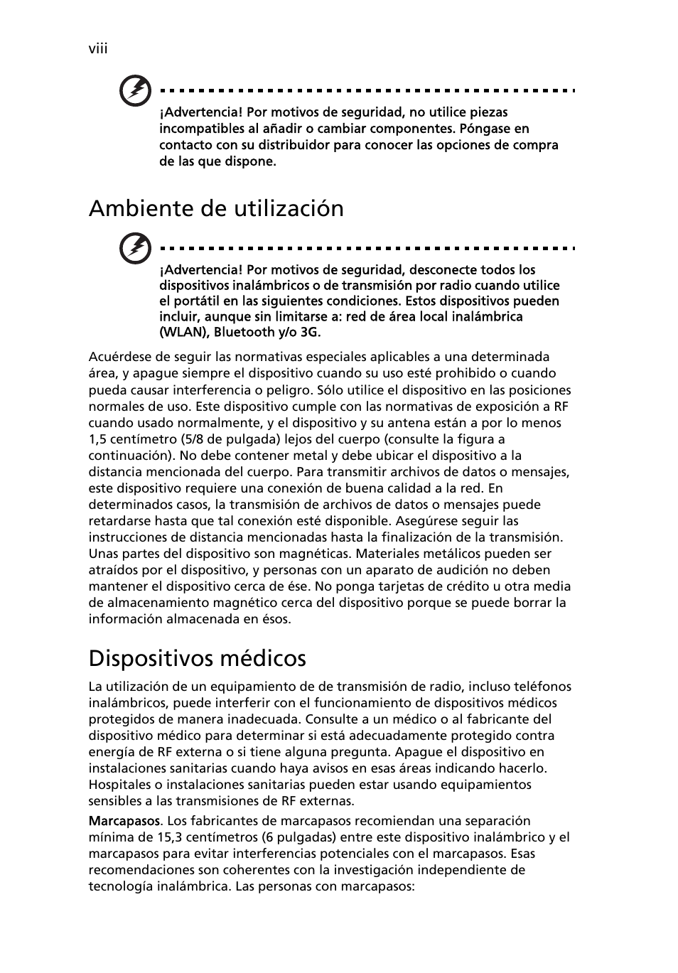 Ambiente de utilización, Dispositivos médicos | Acer Aspire 4552G User Manual | Page 302 / 2206