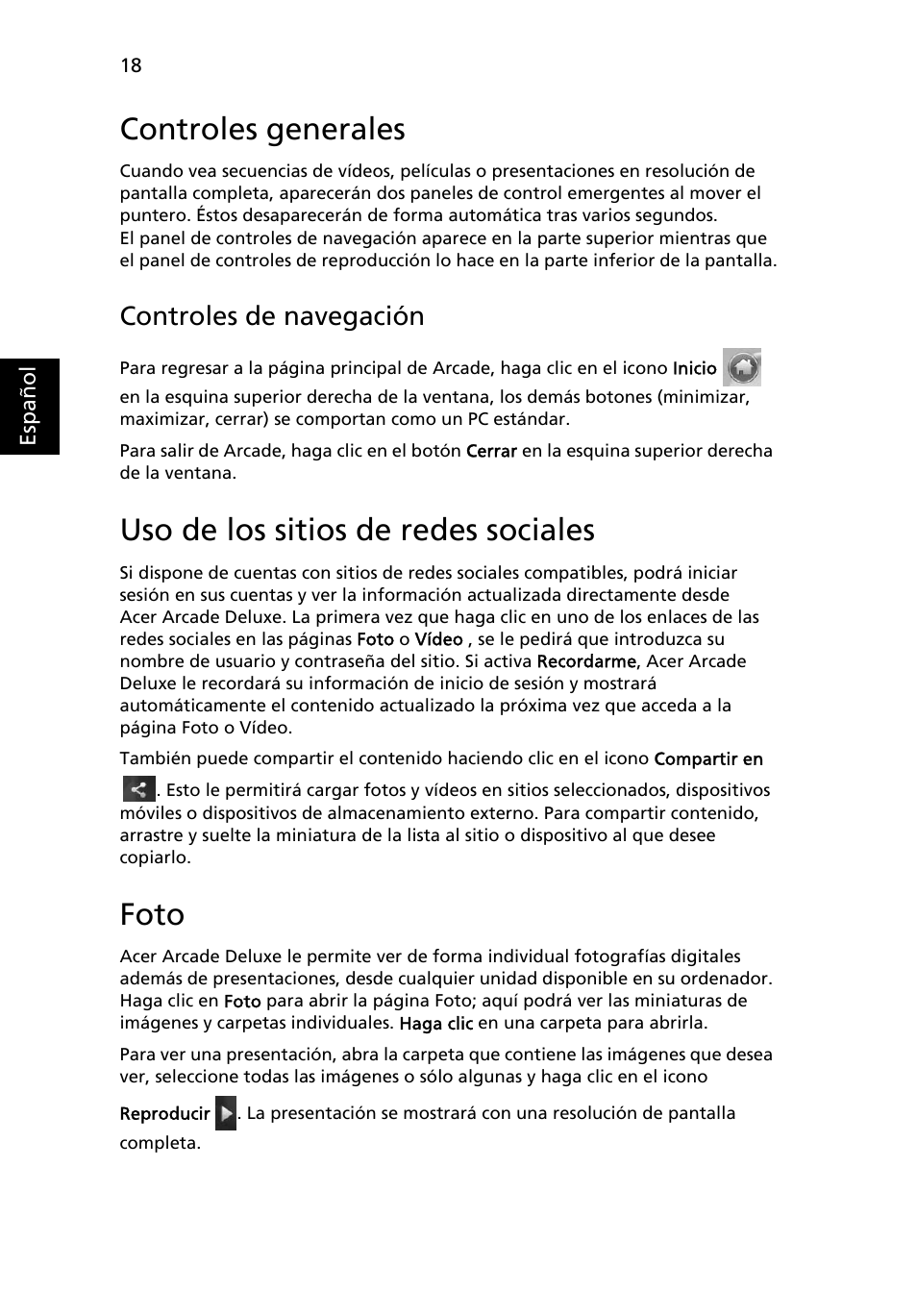 Controles generales, Uso de los sitios de redes sociales, Foto | Controles de navegación | Acer Aspire 4552G User Manual | Page 332 / 2206