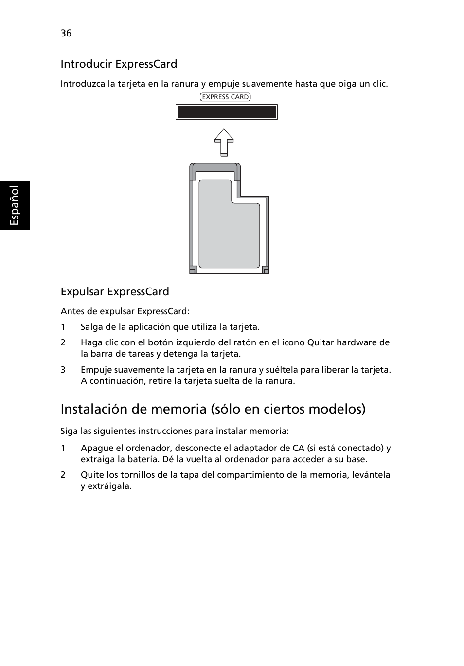 Instalación de memoria (sólo en ciertos modelos) | Acer Aspire 4552G User Manual | Page 350 / 2206