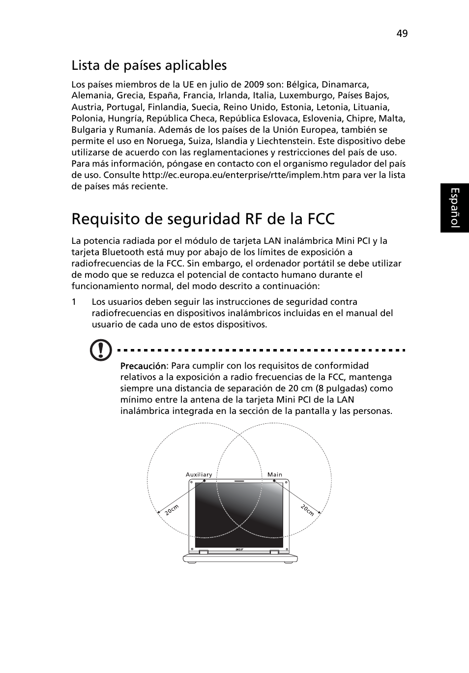 Requisito de seguridad rf de la fcc, Lista de países aplicables | Acer Aspire 4552G User Manual | Page 363 / 2206