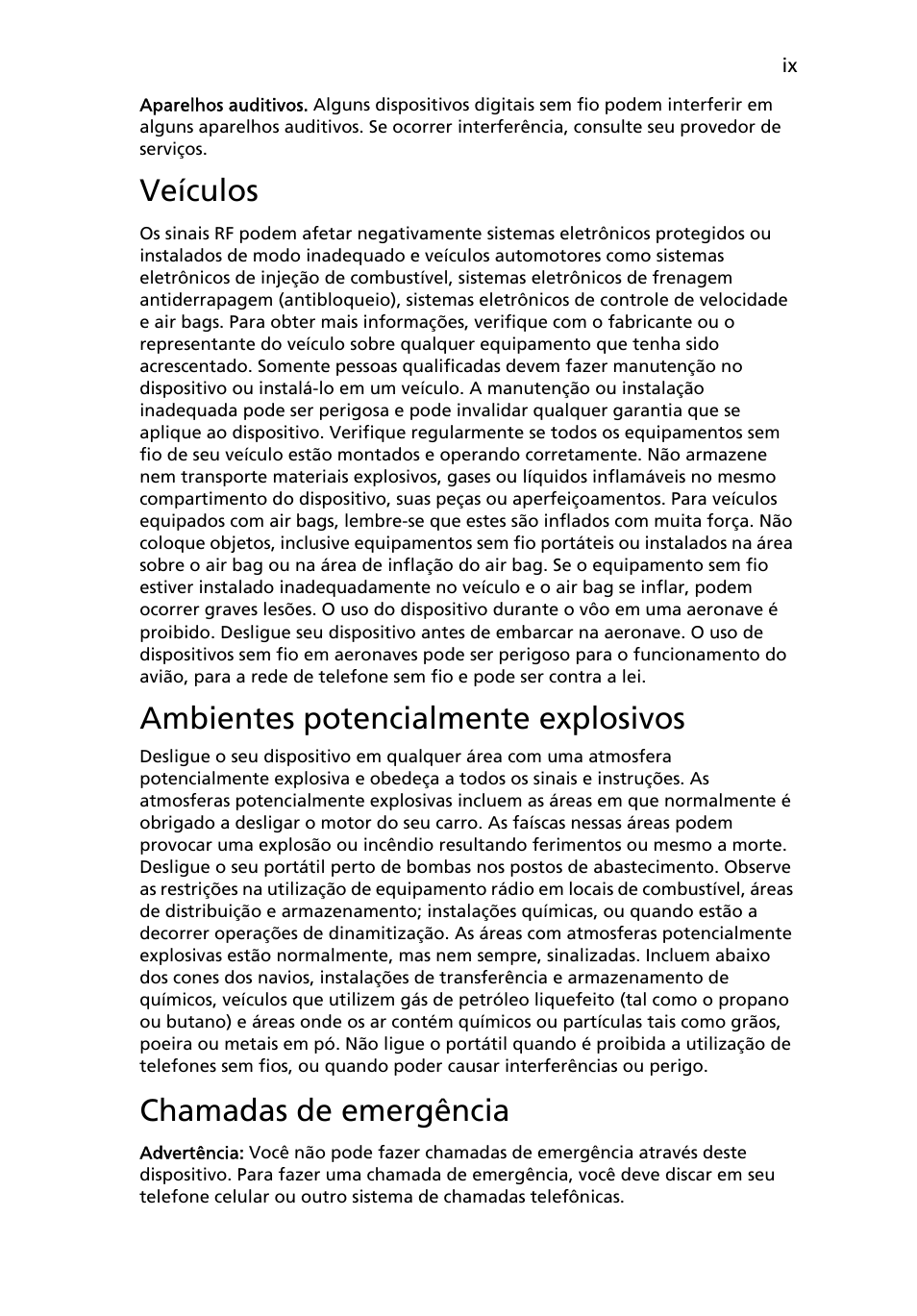 Veículos, Ambientes potencialmente explosivos, Chamadas de emergência | Acer Aspire 4552G User Manual | Page 375 / 2206