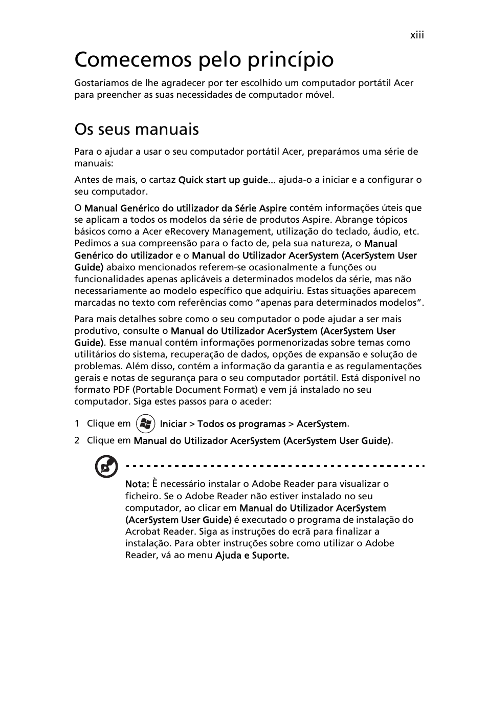 Comecemos pelo princípio, Os seus manuais | Acer Aspire 4552G User Manual | Page 379 / 2206