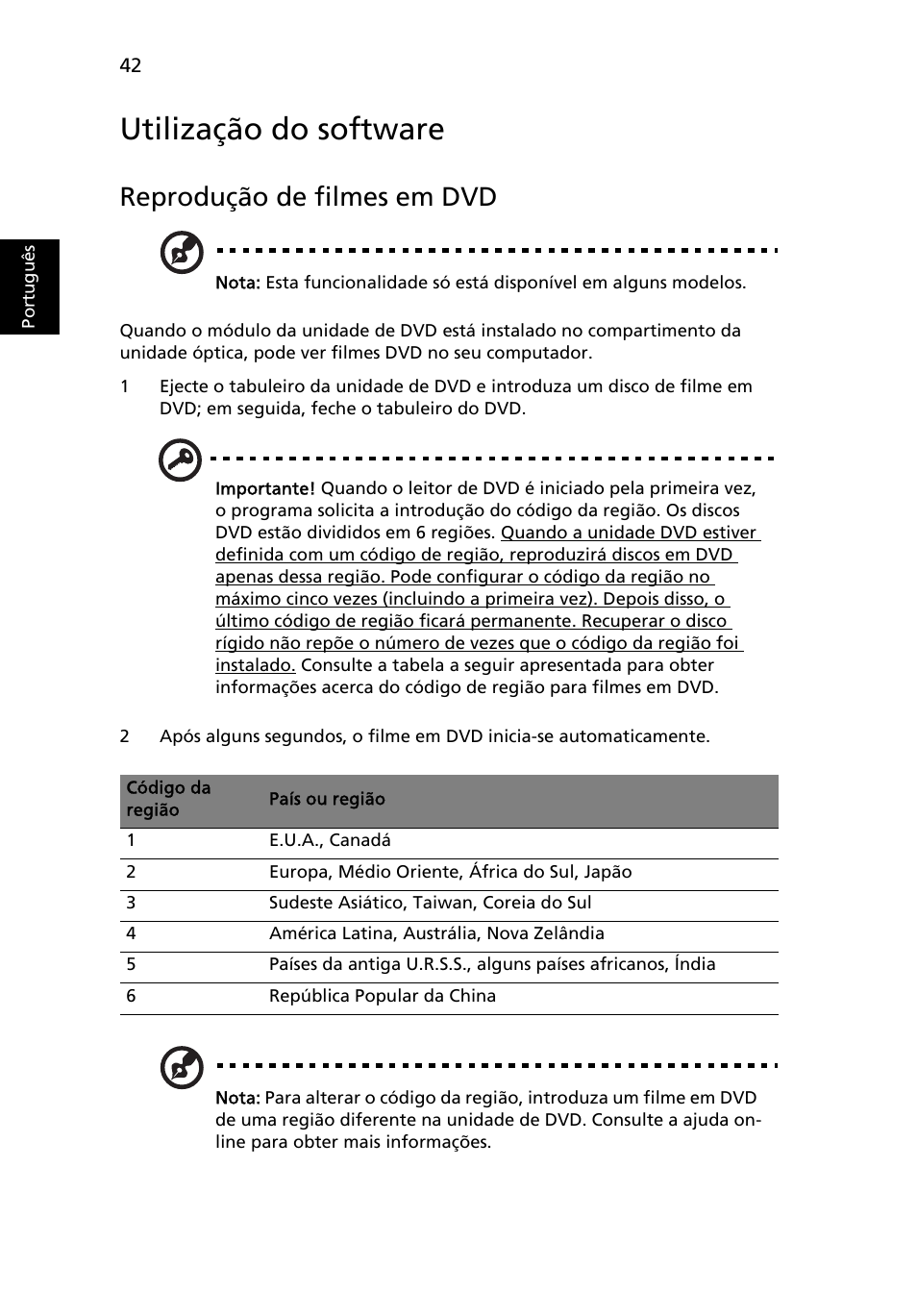 Utilização do software, Reprodução de filmes em dvd | Acer Aspire 4552G User Manual | Page 428 / 2206