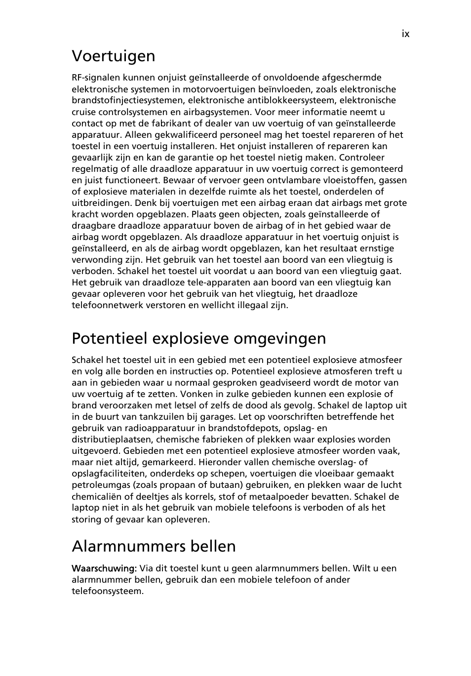 Voertuigen, Potentieel explosieve omgevingen, Alarmnummers bellen | Acer Aspire 4552G User Manual | Page 447 / 2206