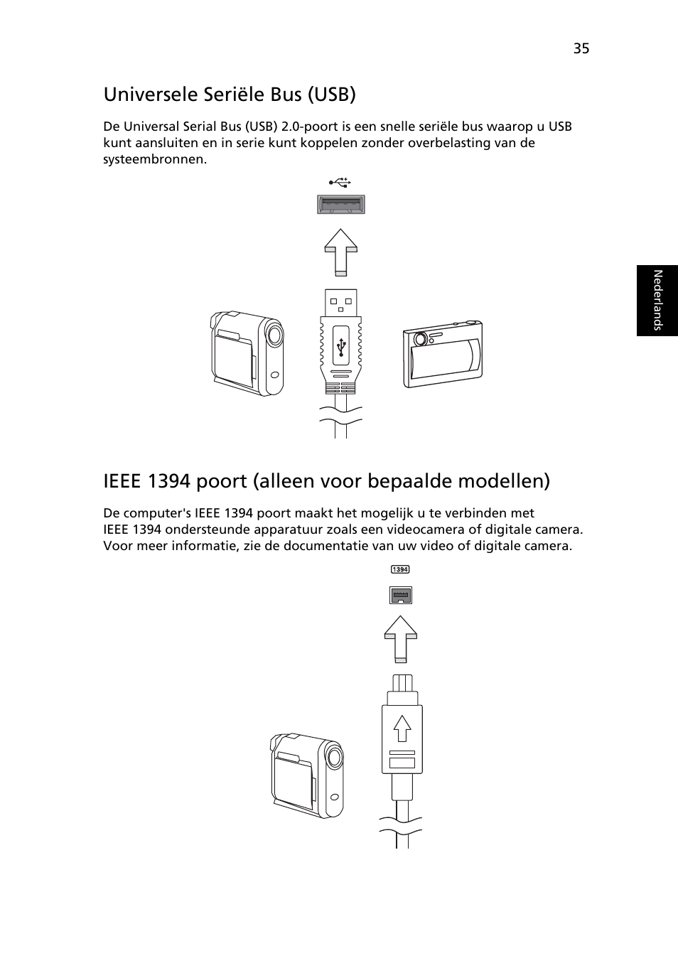 Universele seriële bus (usb), Ieee 1394 poort (alleen voor bepaalde modellen) | Acer Aspire 4552G User Manual | Page 493 / 2206