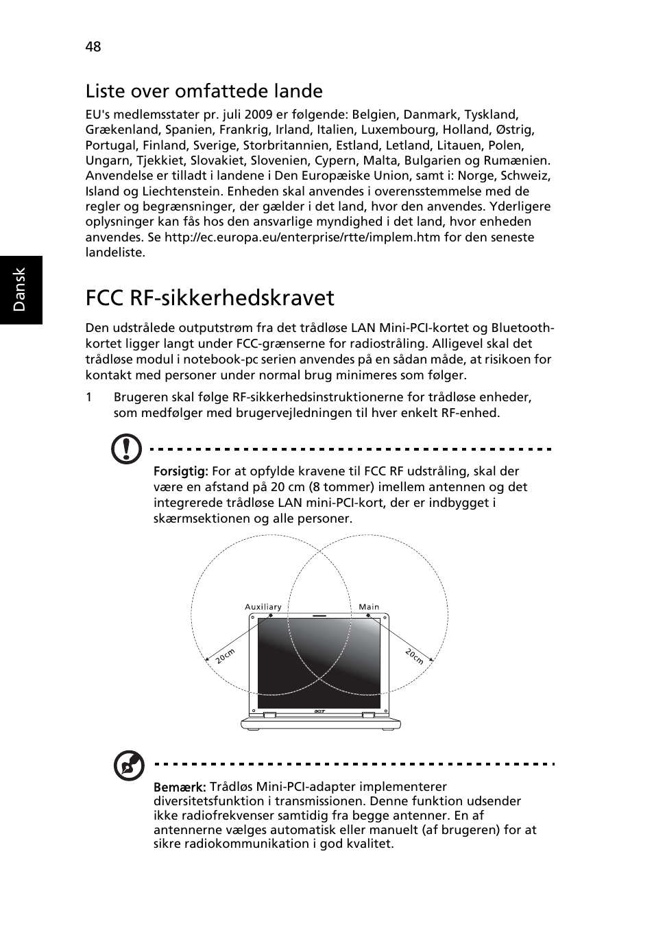 Fcc rf-sikkerhedskravet, Liste over omfattede lande | Acer Aspire 4552G User Manual | Page 646 / 2206