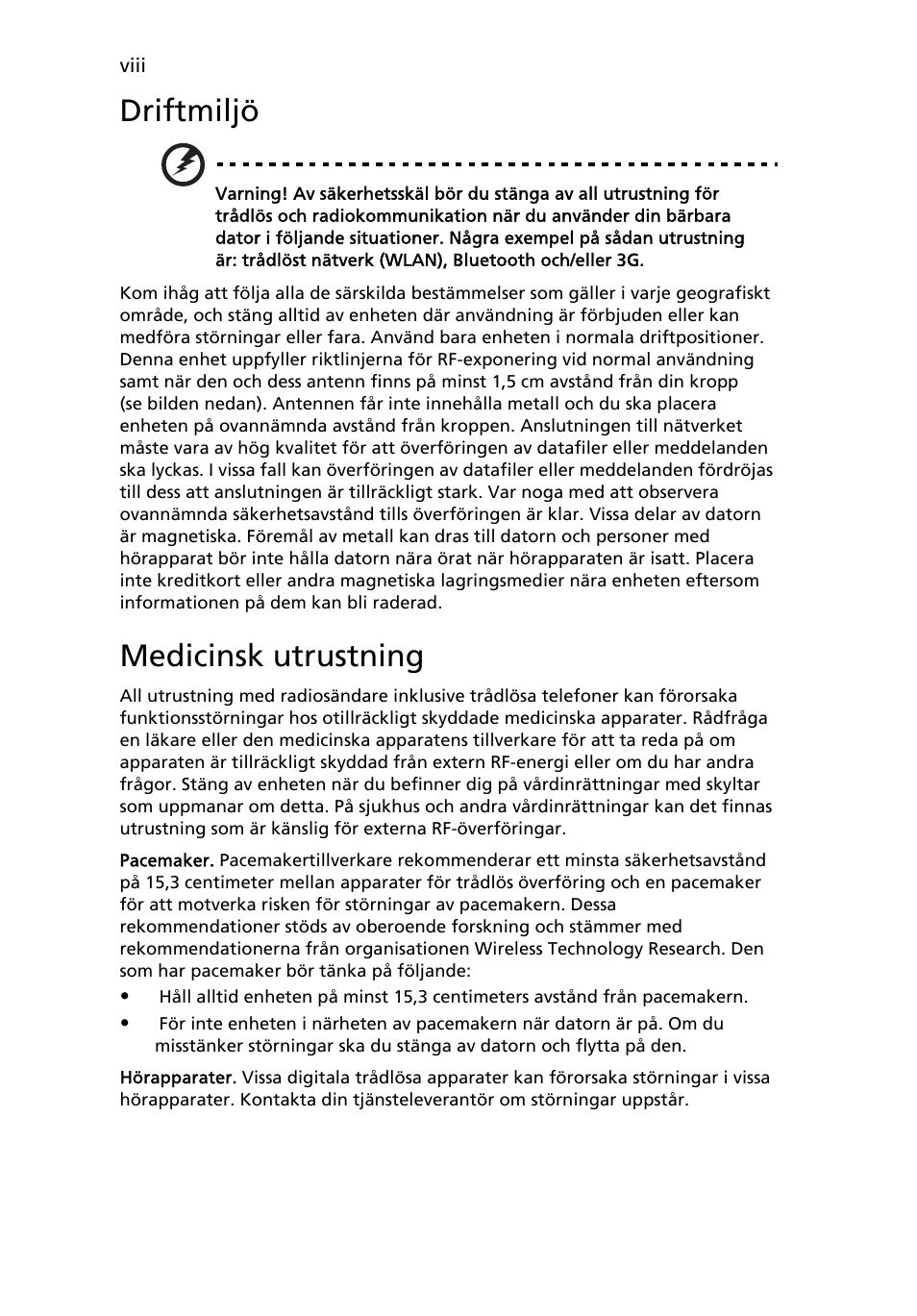 Driftmiljö, Medicinsk utrustning | Acer Aspire 4552G User Manual | Page 656 / 2206