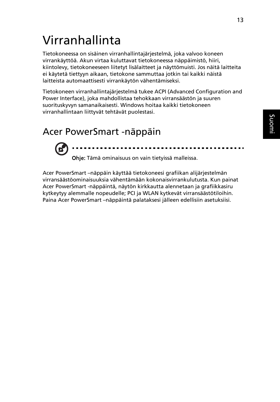 Virranhallinta, Acer powersmart -näppäin | Acer Aspire 4552G User Manual | Page 751 / 2206