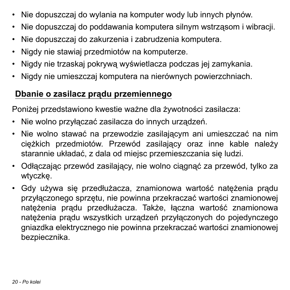 Dbanie o zasilacz prądu przemiennego | Acer W511P User Manual | Page 1182 / 2860