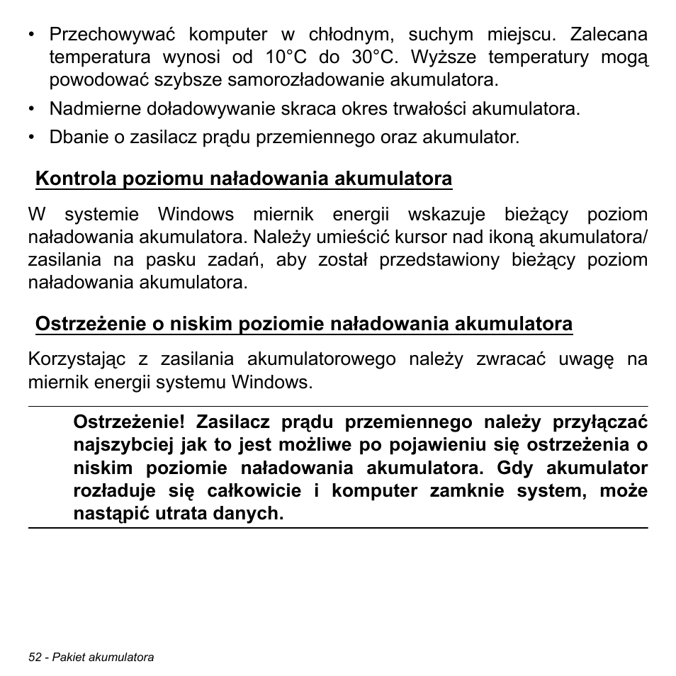 Kontrola poziomu naładowania akumulatora | Acer W511P User Manual | Page 1214 / 2860