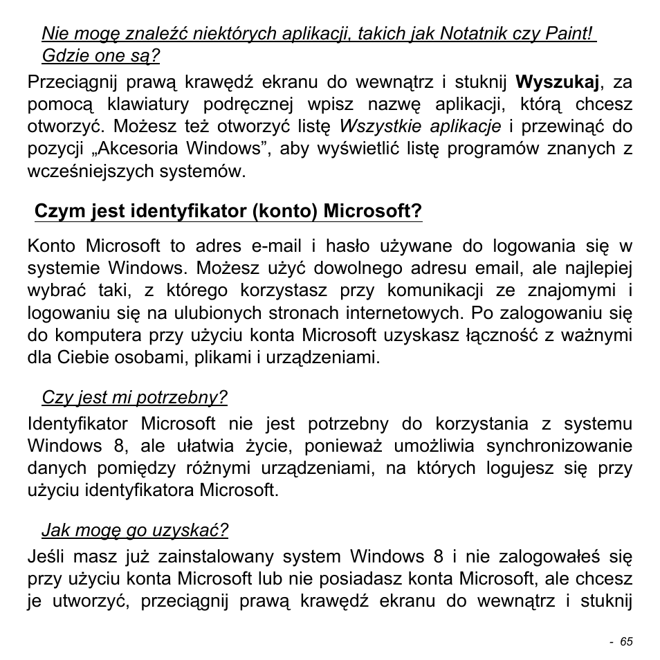 Czym jest identyfikator (konto) microsoft | Acer W511P User Manual | Page 1227 / 2860
