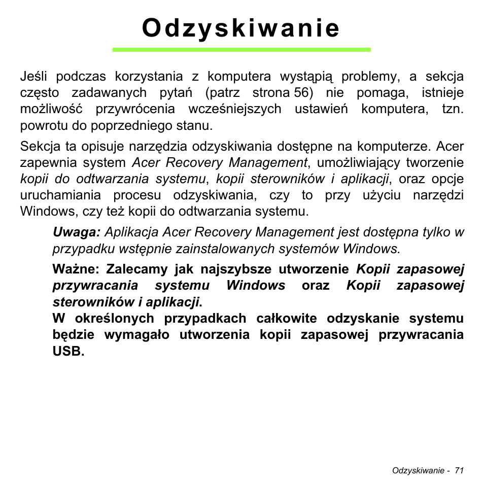 Odzyskiwanie | Acer W511P User Manual | Page 1233 / 2860