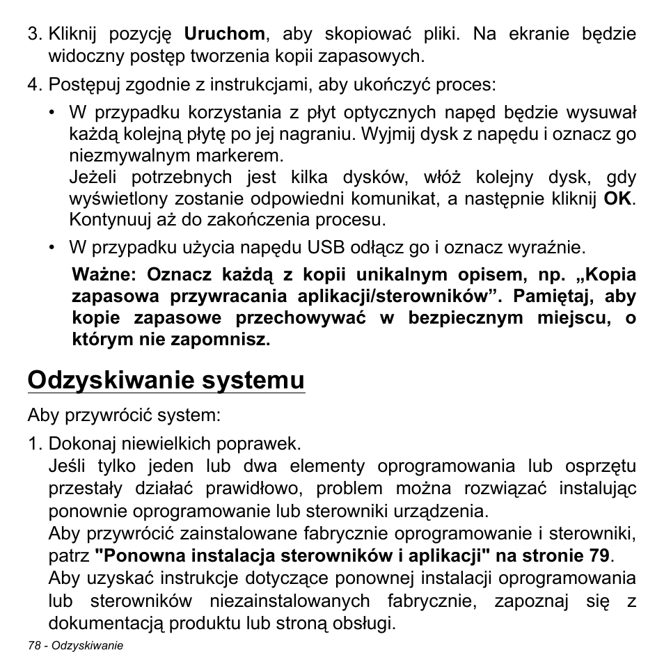 Odzyskiwanie systemu | Acer W511P User Manual | Page 1240 / 2860