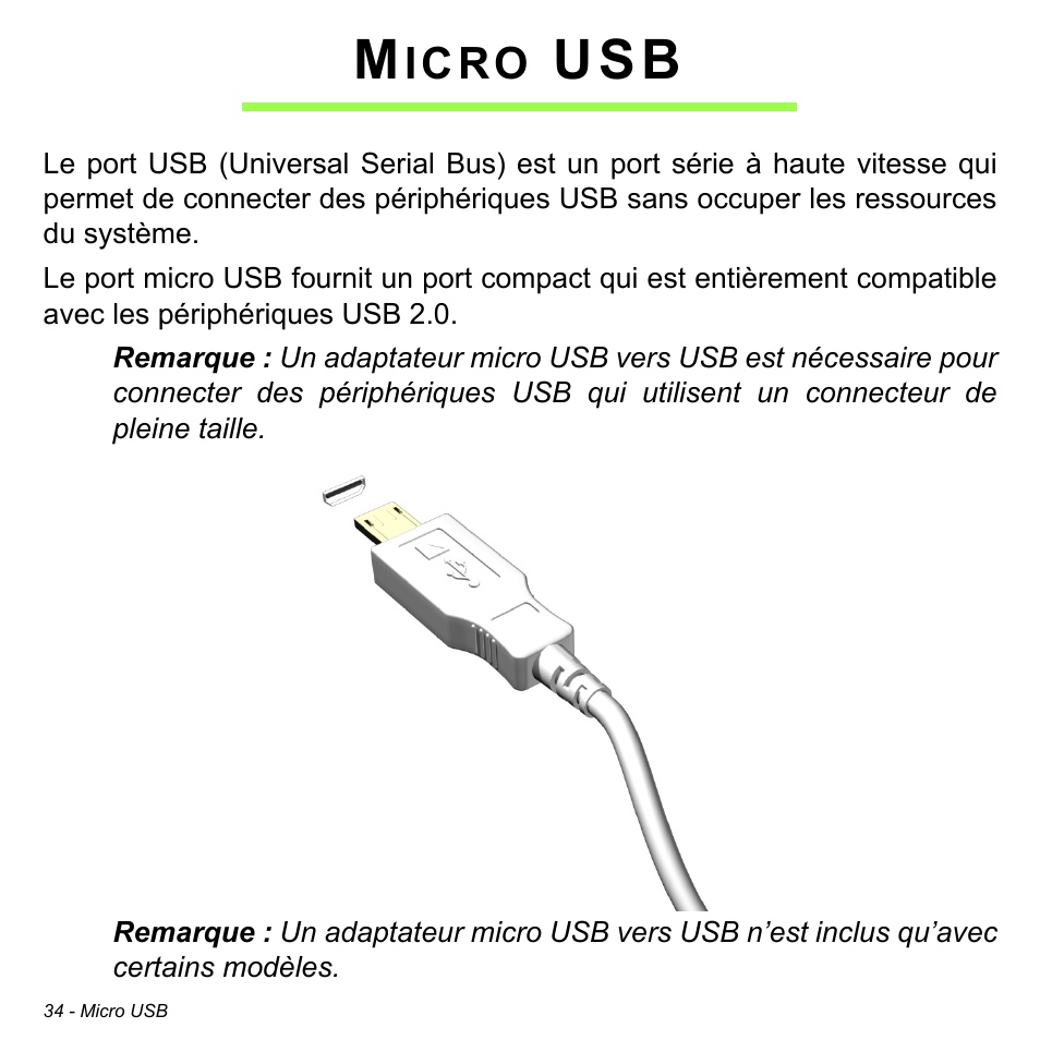 Micro usb, Icro | Acer W511P User Manual | Page 126 / 2860