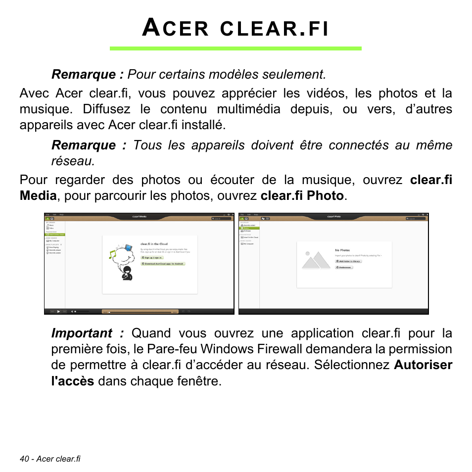 Acer clear.fi, Clear | Acer W511P User Manual | Page 132 / 2860