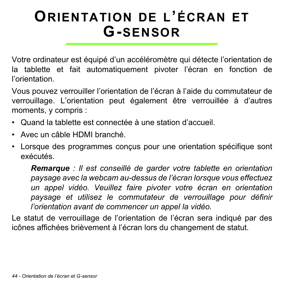 Orientation de l’écran et g-sensor | Acer W511P User Manual | Page 136 / 2860