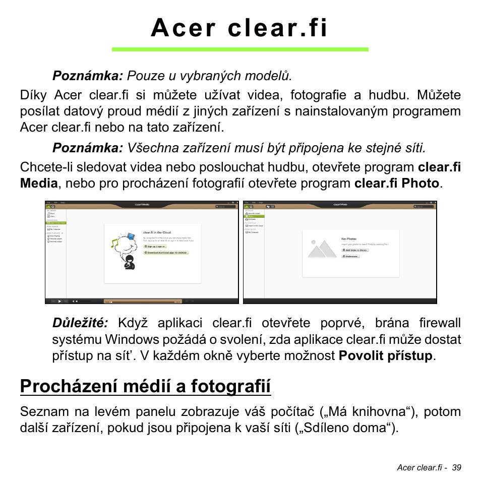 Acer clear.fi, Procházení médií a fotografií | Acer W511P User Manual | Page 1399 / 2860