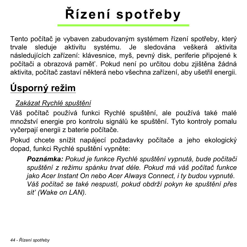 Řízení spotřeby, Úsporný režim | Acer W511P User Manual | Page 1404 / 2860