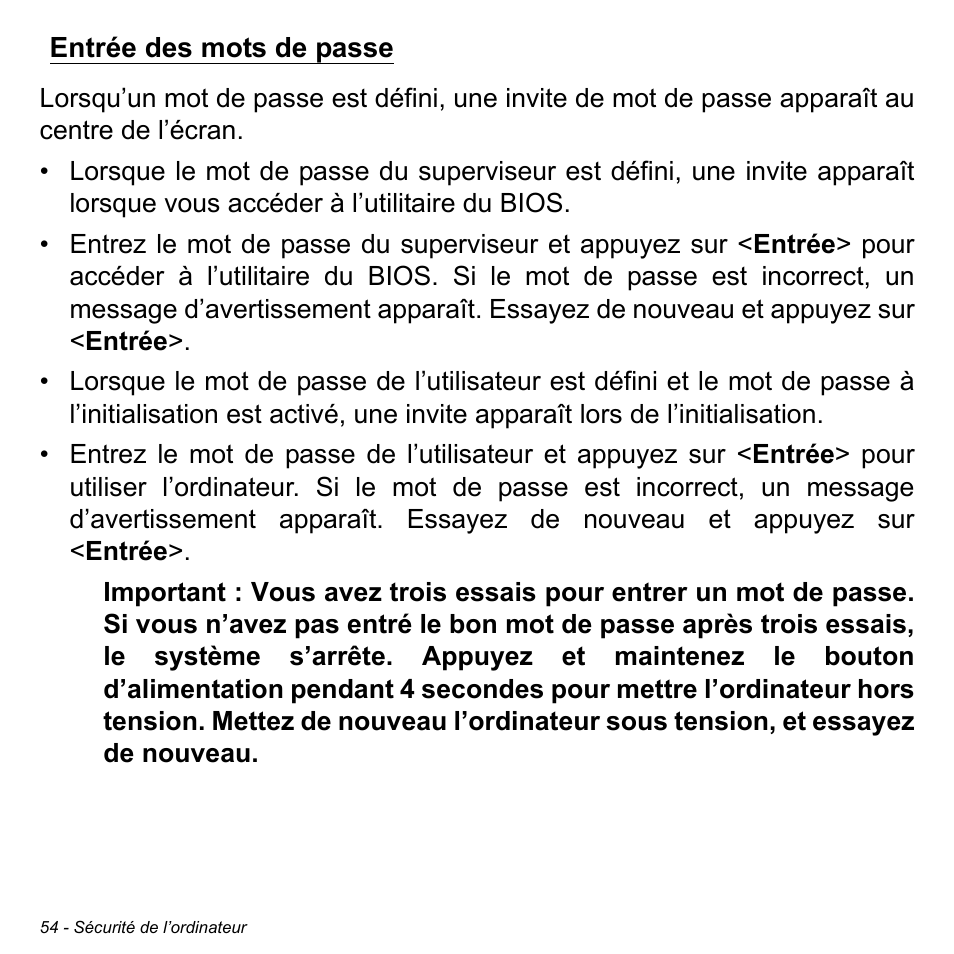 Entrée des mots de passe | Acer W511P User Manual | Page 146 / 2860