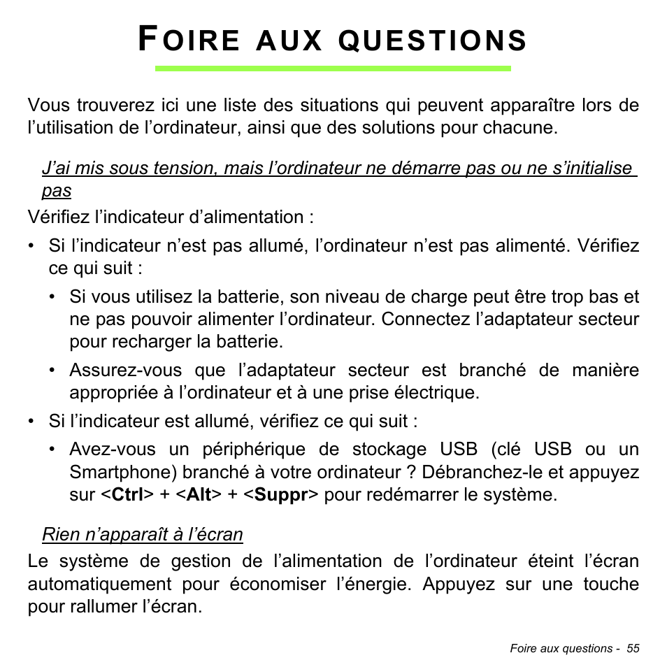 Foire aux questions, Oire, Questions | Acer W511P User Manual | Page 147 / 2860