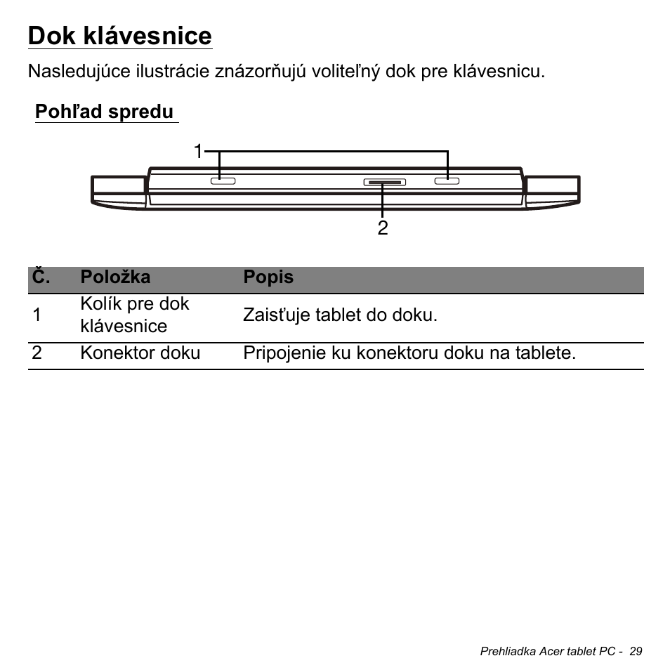 Dok klávesnice, Pohľad spredu | Acer W511P User Manual | Page 1483 / 2860