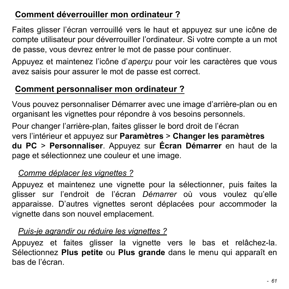 Comment déverrouiller mon ordinateur, Comment personnaliser mon ordinateur | Acer W511P User Manual | Page 153 / 2860