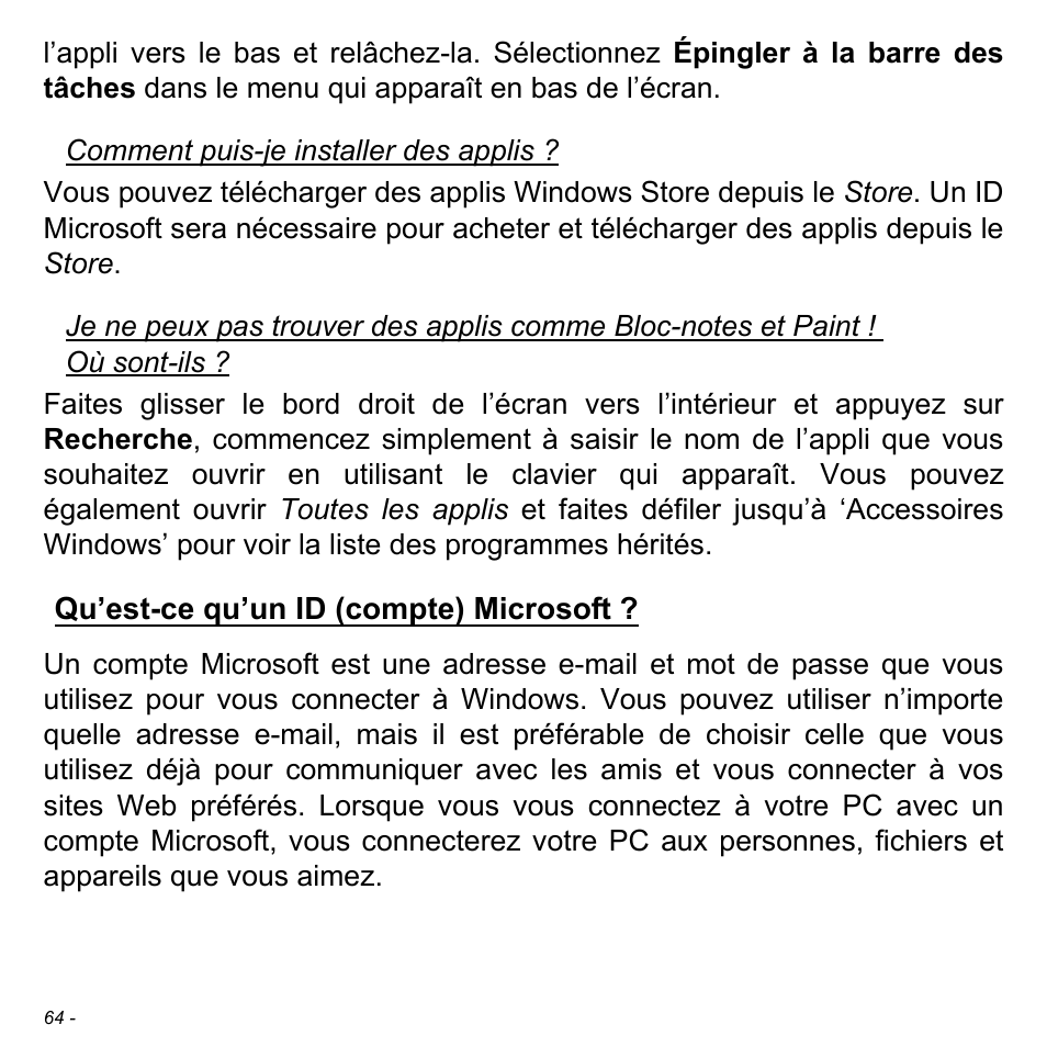 Qu’est-ce qu’un id (compte) microsoft | Acer W511P User Manual | Page 156 / 2860