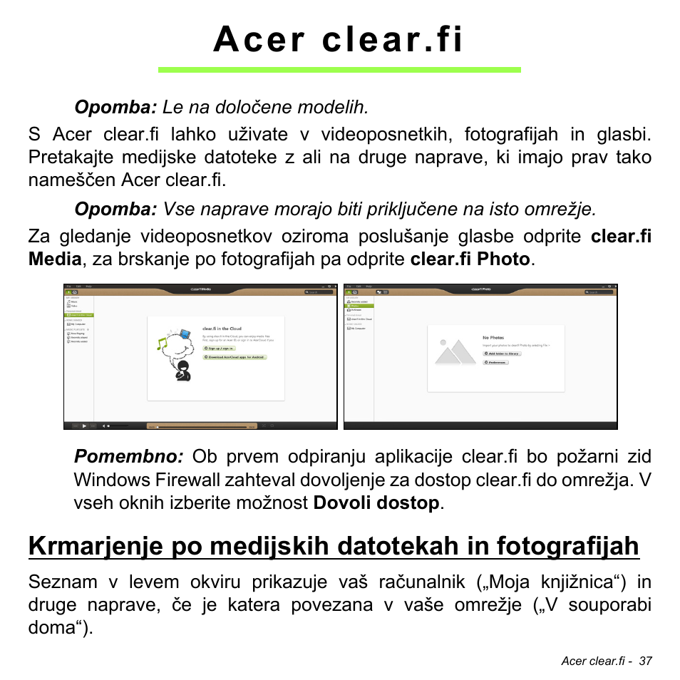 Acer clear.fi, Krmarjenje po medijskih datotekah in fotografijah | Acer W511P User Manual | Page 1585 / 2860