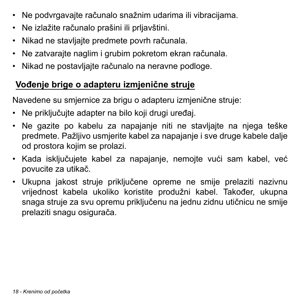Vođenje brige o adapteru izmjenične struje | Acer W511P User Manual | Page 1658 / 2860