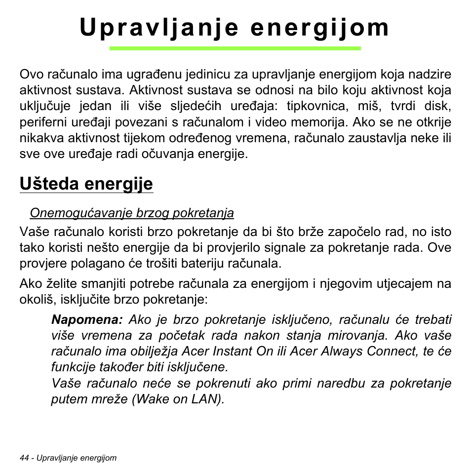 Upravljanje energijom, Ušteda energije | Acer W511P User Manual | Page 1684 / 2860