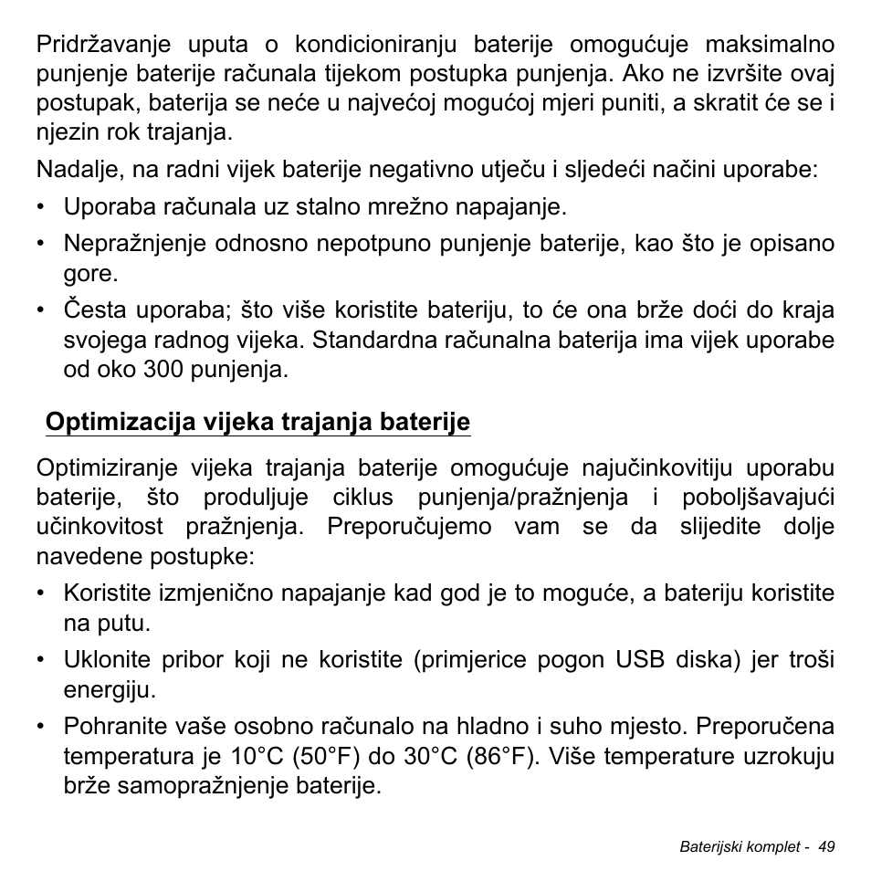 Optimizacija vijeka trajanja baterije | Acer W511P User Manual | Page 1689 / 2860