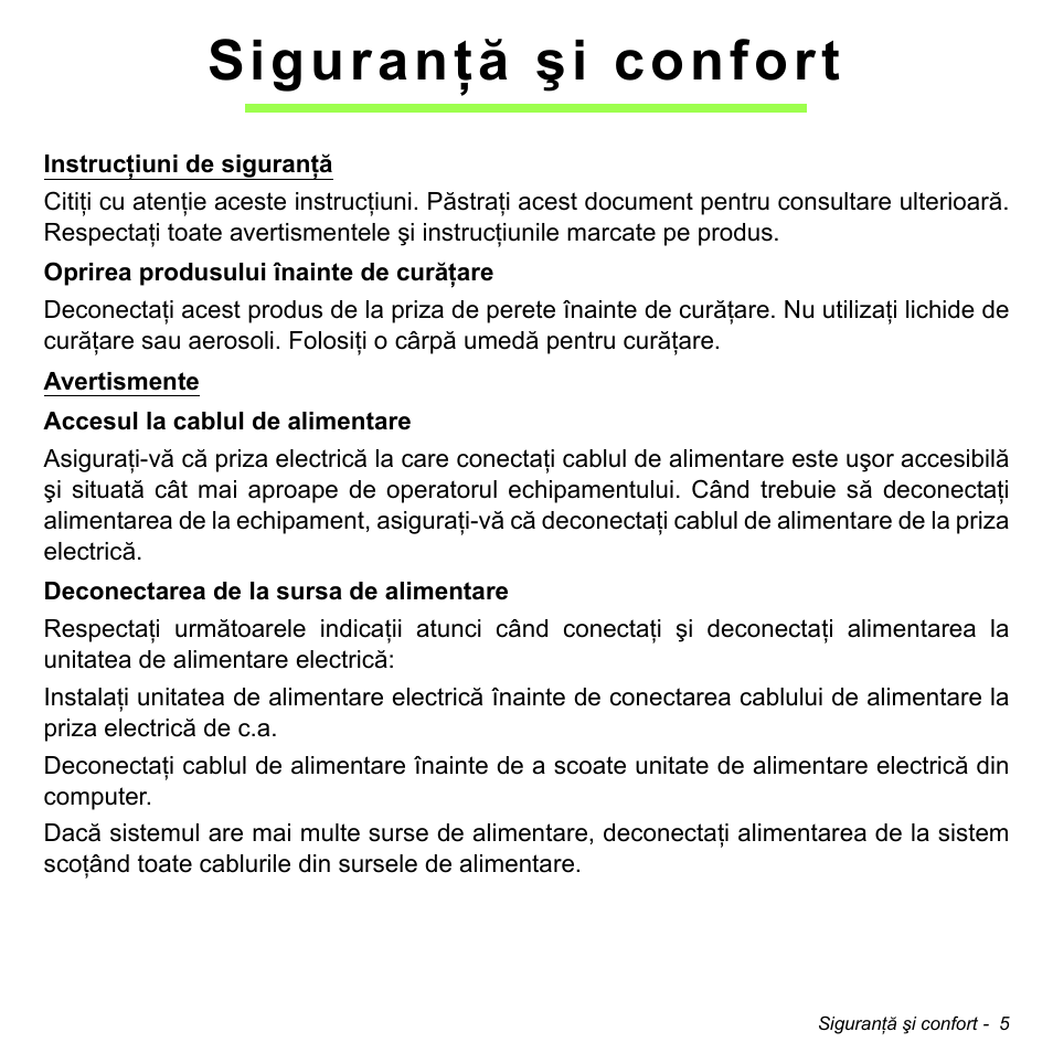 Siguranţă şi confort | Acer W511P User Manual | Page 1741 / 2860