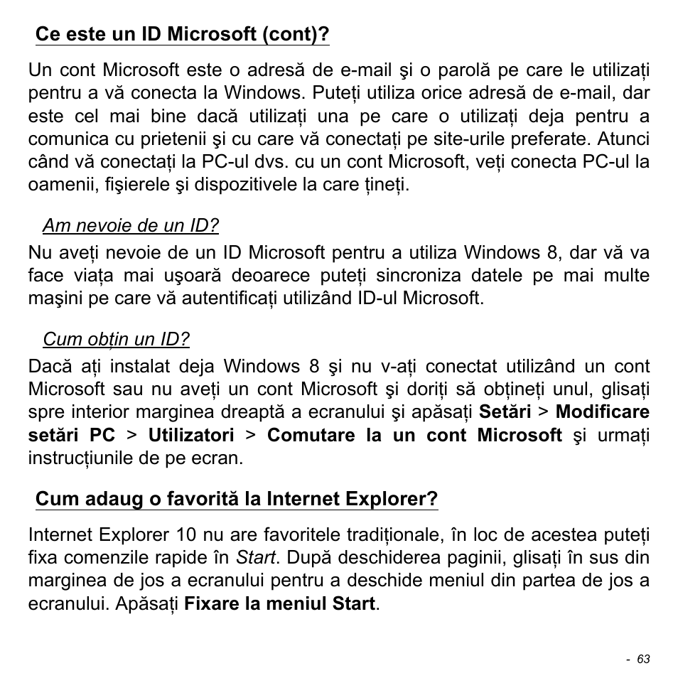 Ce este un id microsoft (cont), Cum adaug o favorită la internet explorer | Acer W511P User Manual | Page 1799 / 2860