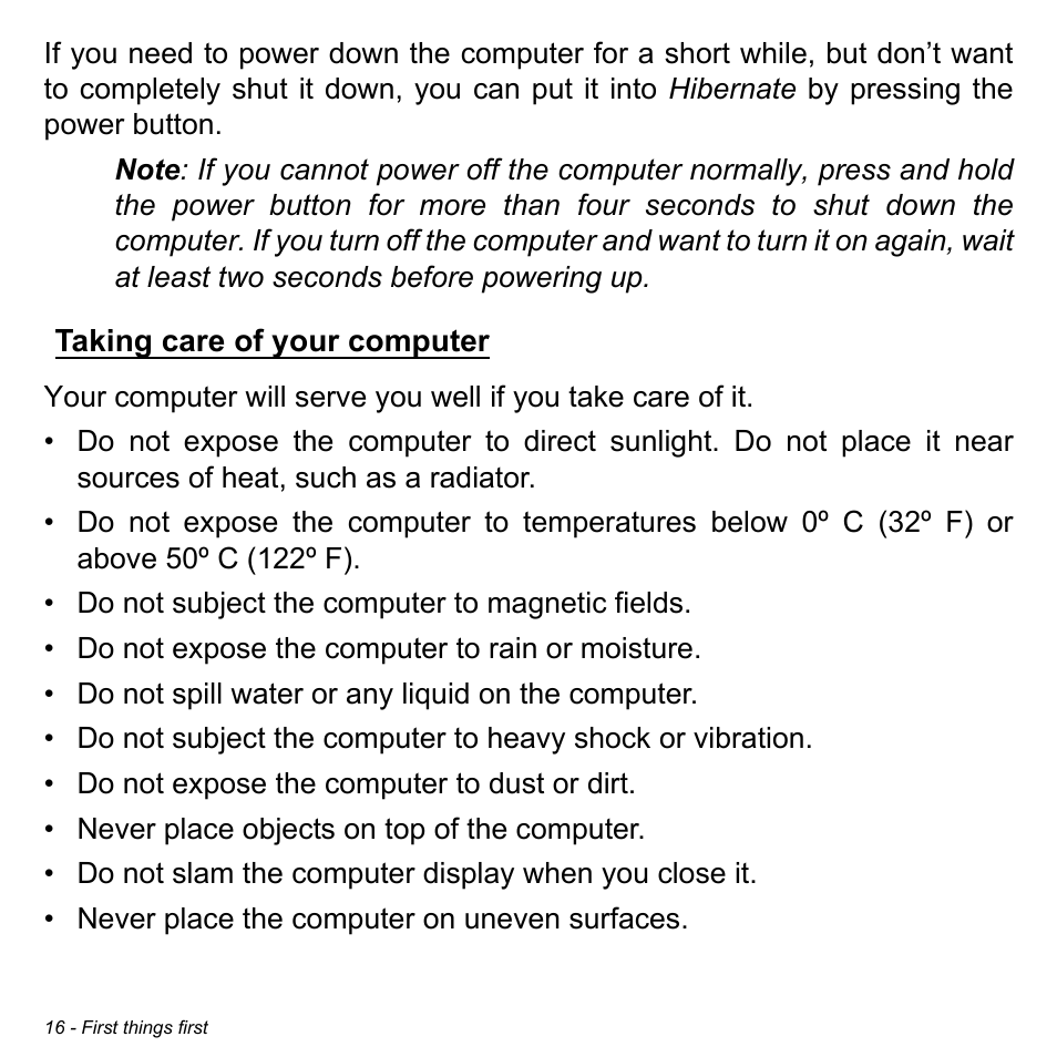 Taking care of your computer | Acer W511P User Manual | Page 18 / 2860