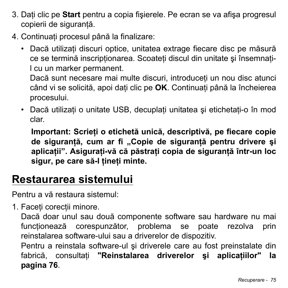 Restaurarea sistemului | Acer W511P User Manual | Page 1811 / 2860