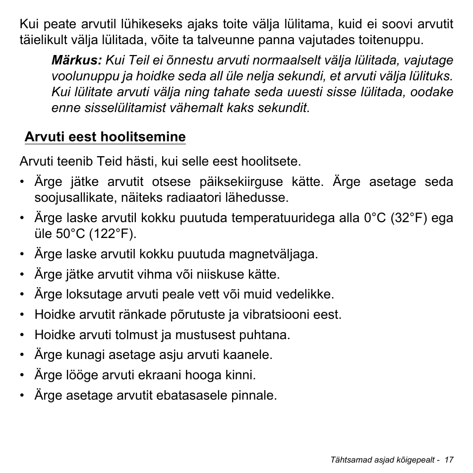 Arvuti eest hoolitsemine | Acer W511P User Manual | Page 1953 / 2860