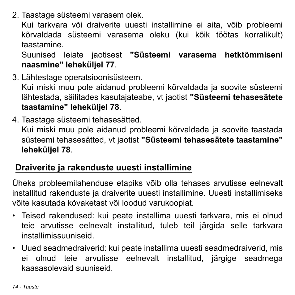 Draiverite ja rakenduste uuesti installimine | Acer W511P User Manual | Page 2010 / 2860