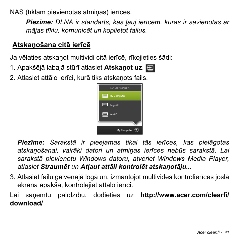 Atskaņošana citā ierīcē | Acer W511P User Manual | Page 2071 / 2860