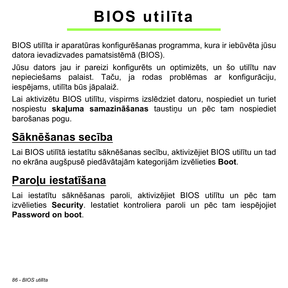 Bios utilīta, Sāknēšanas secība, Paroļu iestatīšana | Sāknēšanas secība paroļu iestatīšana | Acer W511P User Manual | Page 2116 / 2860