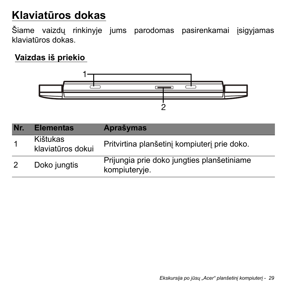 Klaviatūros dokas, Vaizdas iš priekio | Acer W511P User Manual | Page 2151 / 2860