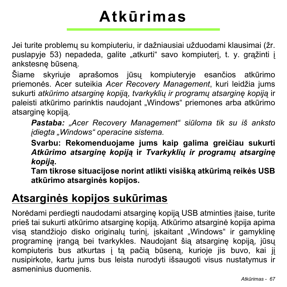 Atkūrimas, Atsarginės kopijos sukūrimas | Acer W511P User Manual | Page 2189 / 2860