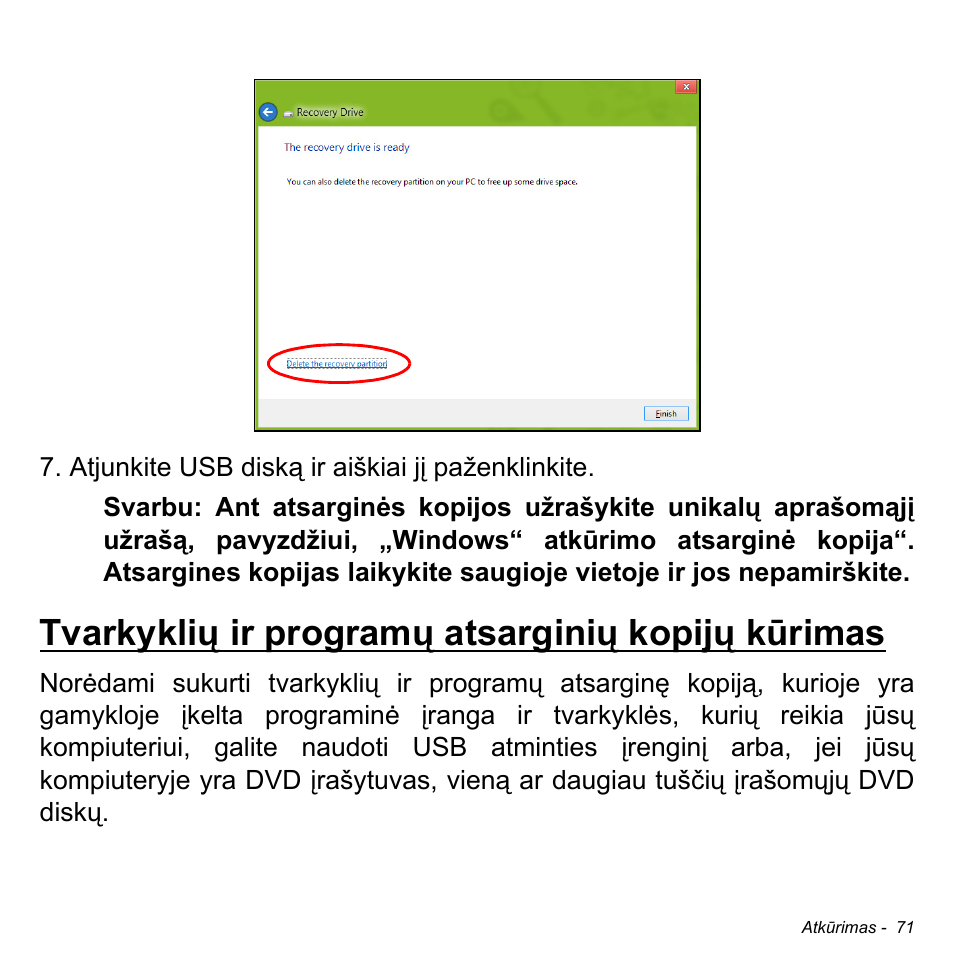 Tvarkyklių ir programų atsarginių kopijų kūrimas | Acer W511P User Manual | Page 2193 / 2860