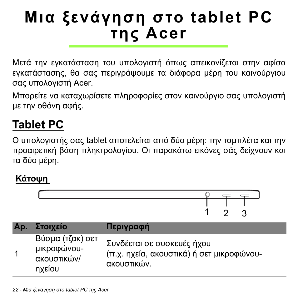 Μια ξενάγηση στο tablet pc της acer, Tablet pc, Κάτοψη | Acer W511P User Manual | Page 2238 / 2860