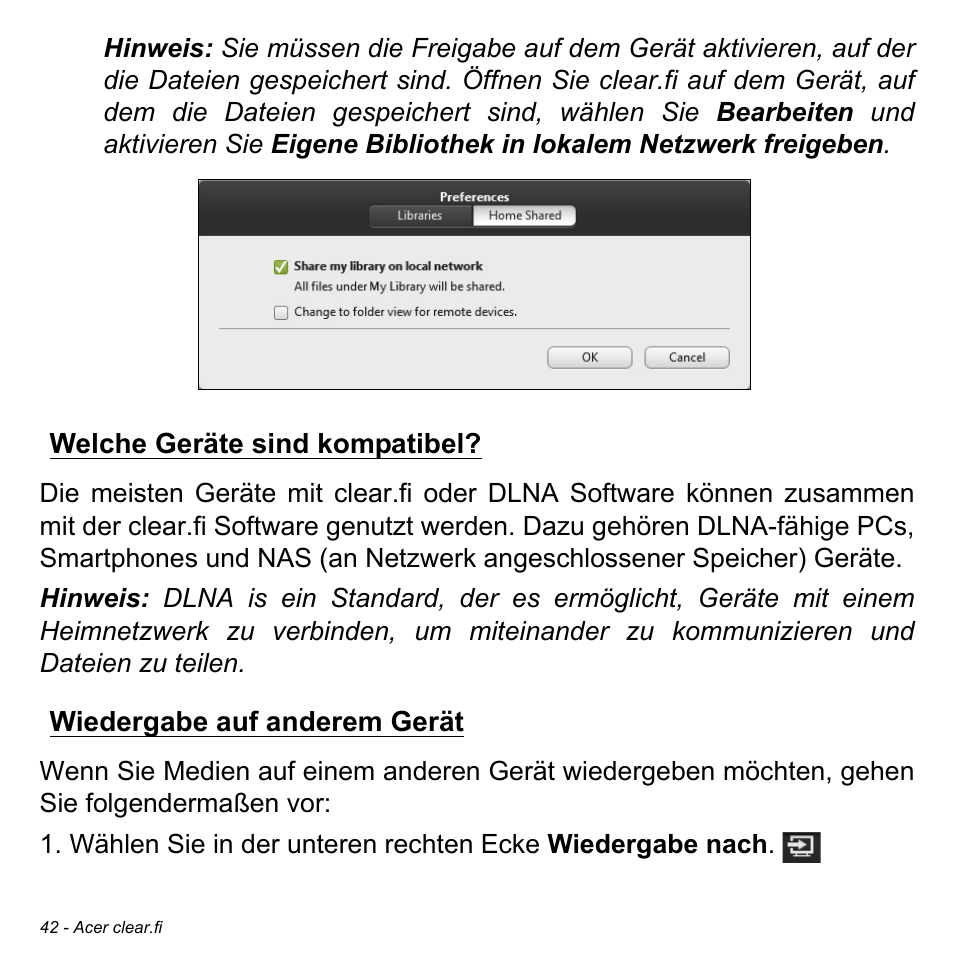 Welche geräte sind kompatibel, Wiedergabe auf anderem gerät | Acer W511P User Manual | Page 234 / 2860