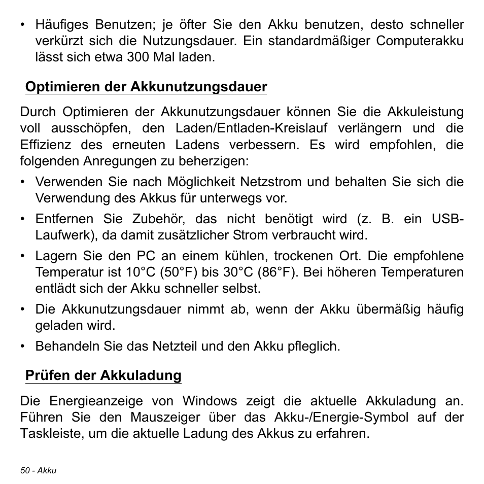 Optimieren der akkunutzungsdauer, Prüfen der akkuladung | Acer W511P User Manual | Page 242 / 2860