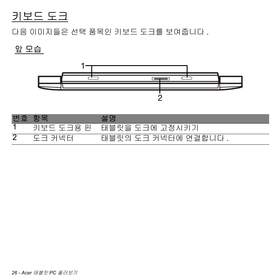 키보드 도크, 앞 모습 | Acer W511P User Manual | Page 2442 / 2860