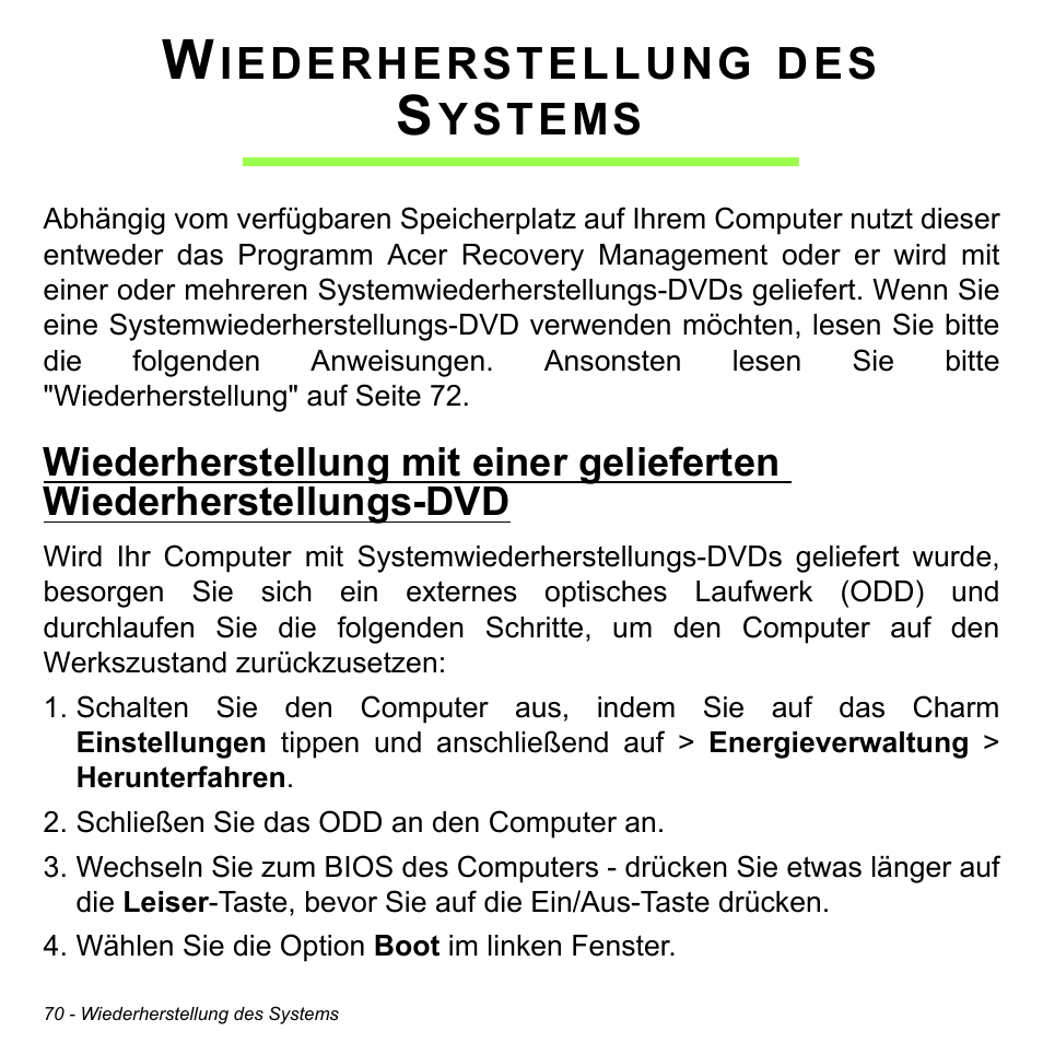 Wiederherstellung des systems, Iederherstellung, Ystems | Acer W511P User Manual | Page 262 / 2860