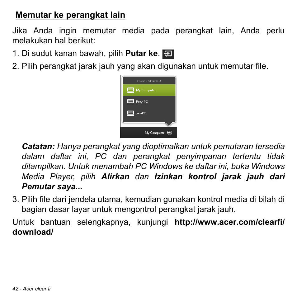 Memutar ke perangkat lain | Acer W511P User Manual | Page 2714 / 2860