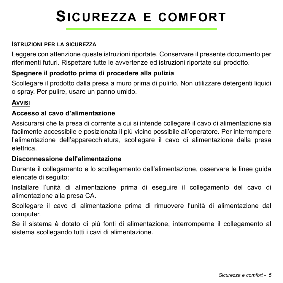 Sicurezza e comfort, Icurezza, Comfort | Acer W511P User Manual | Page 299 / 2860